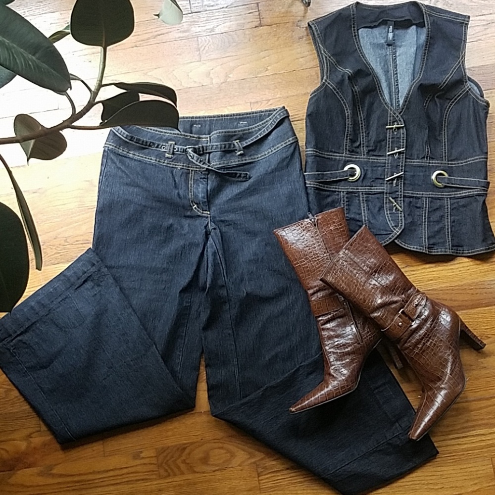 Denim vest and trouser suit